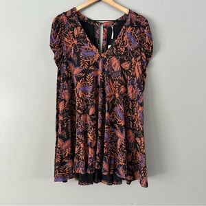 Free People Hello Lover Puff Sleeve Noir Combo Tunic Mini Dress | Black + Bronze